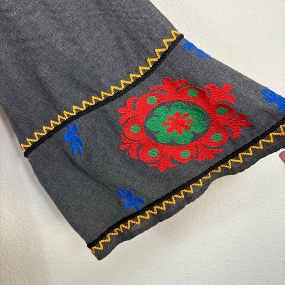 Ivy Jane Size L Embroidered Gray Longline Jacket Boho Folk Floral Appliqué Coat - Picture 2 of 6